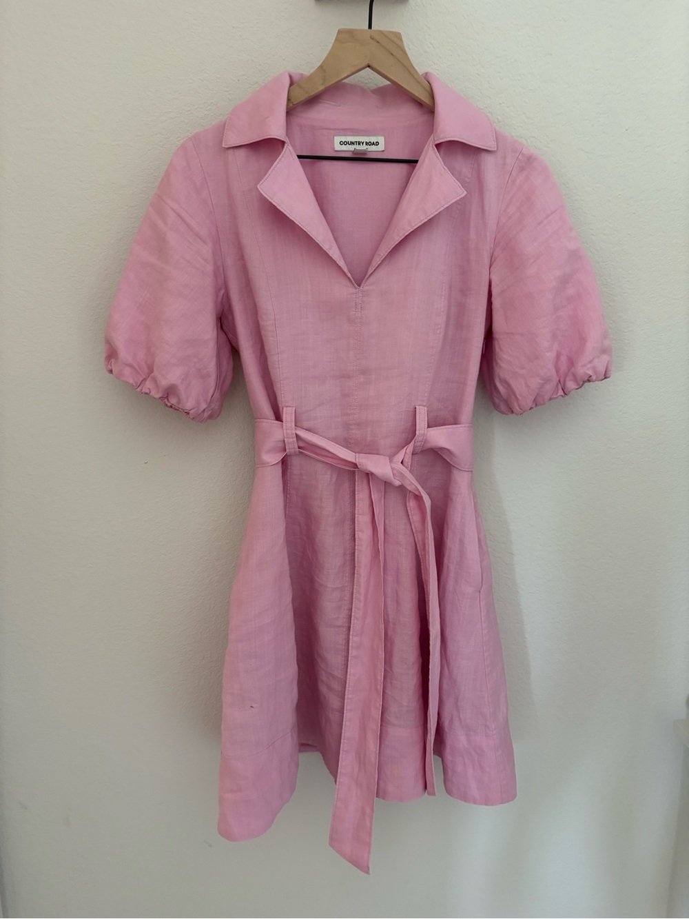 Country Road Light Pink Linen-Blend Tie-Waist Dress